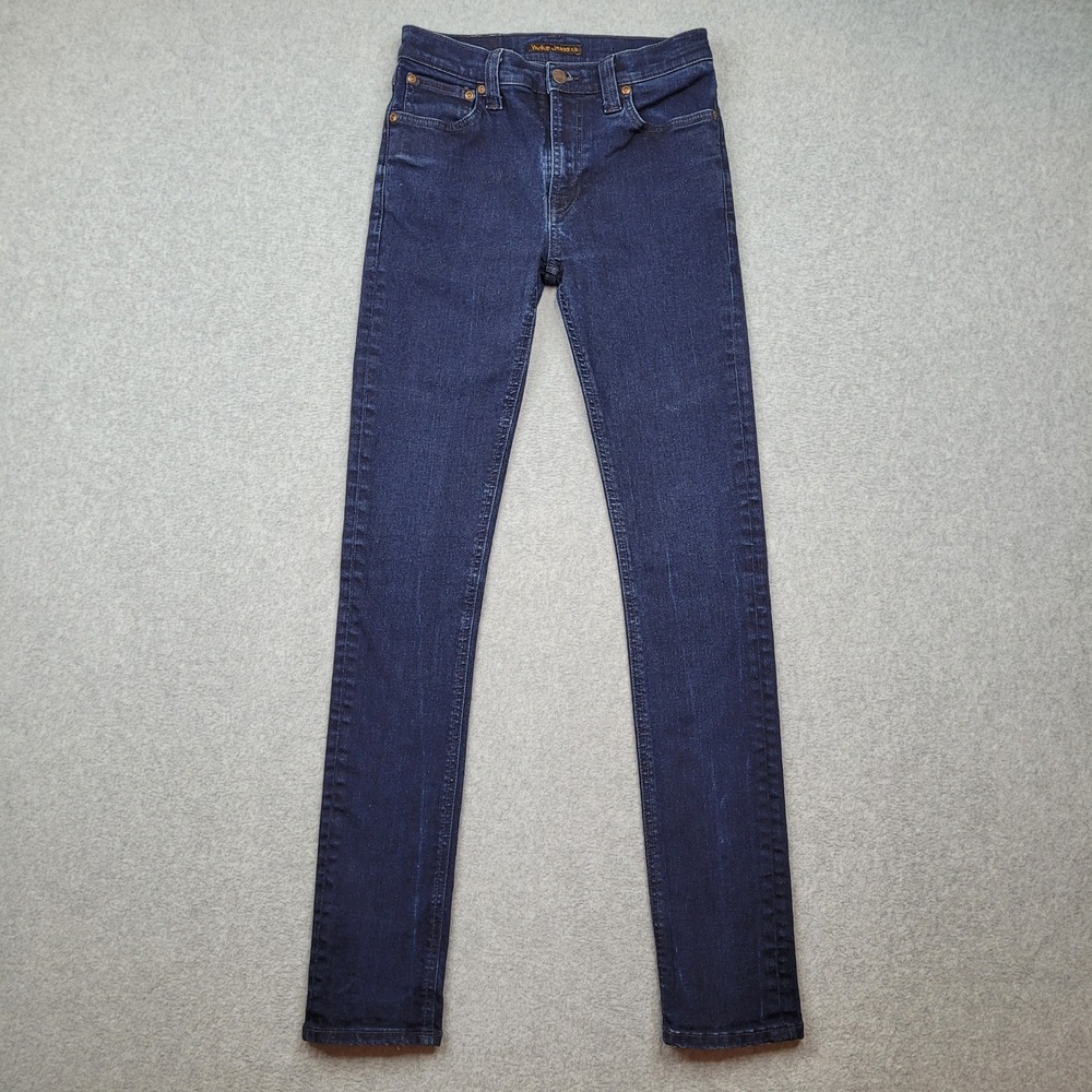 Nudie Jeans Co Skinny Lin Jeans Mens 30x34 Dark Indigo Blue Organic Denim Italy